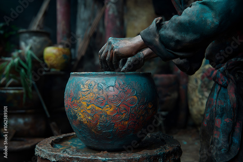 Wallpaper Mural An artist is painting patterns on pottery. Torontodigital.ca