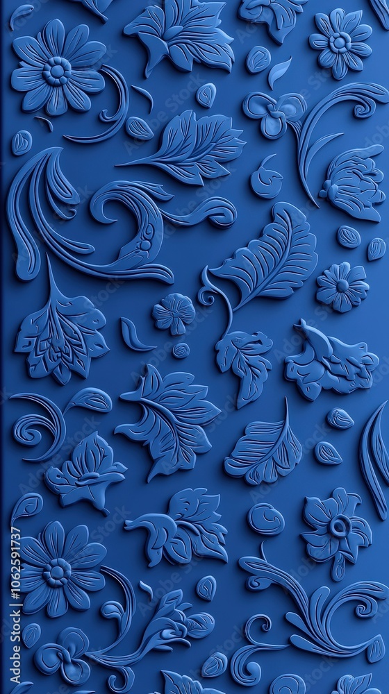 Blue Floral 3D Embossed Pattern Seamless Texture Background Blue Floral 3D Embossed Pattern Seamless Texture Background