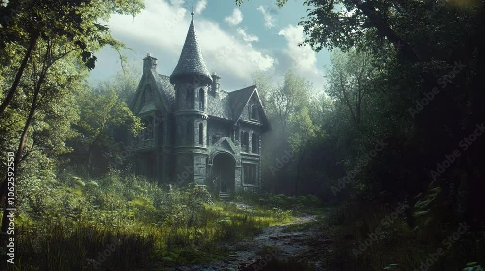 A haunted mansion on the edge of a forest. seamless looping time-lapse virtual 4k video animation background A haunted mansion on the edge of a forest. seamless looping time-lapse virtual 4k video animation background