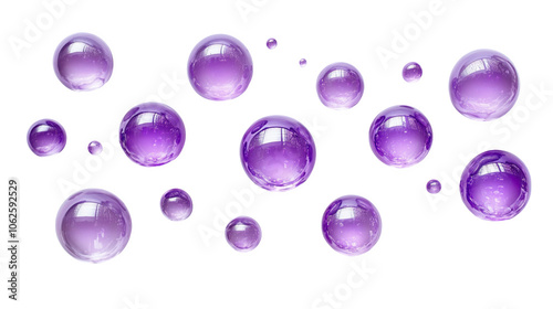 Set of purple bubbles or glass balls - isolated on white background