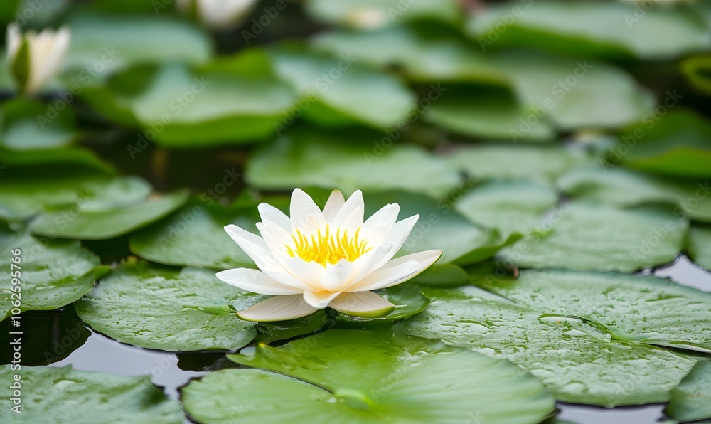 Lily pond and rice green plants in nature, Generative AI Lily pond and rice green plants in nature, Generative AI