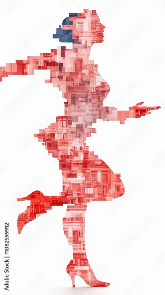 Fototapeta premium Woman Silhouette with Red Cityscape Pattern Artistic Modern Design