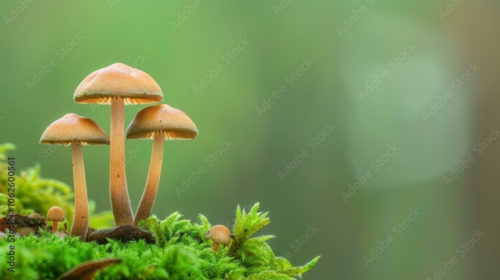 Fototapeta premium A stunning closeup view of a vibrant group of mushrooms thriving in a lush green forest setting.