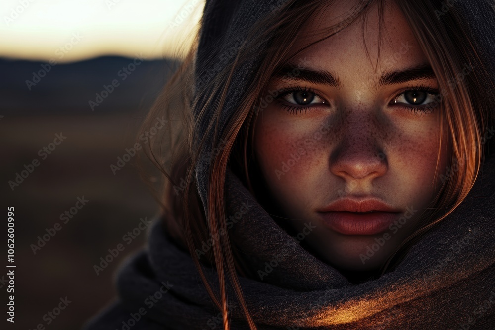 Young Girl with Hood Sportswear Fashion Apparel Young Girl with Hood Sportswear Fashion Apparel