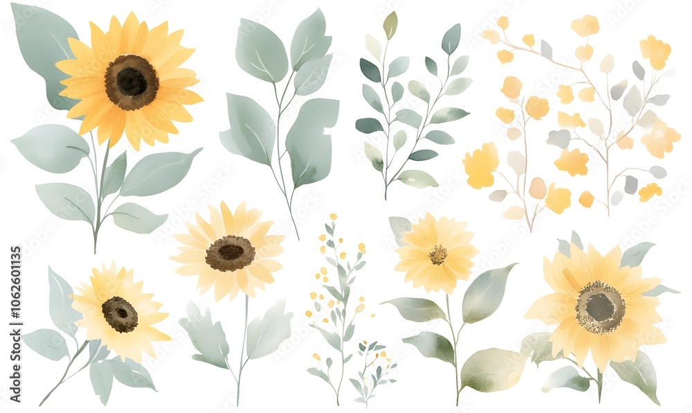 Sunflowers clipart set, Generative AI Sunflowers clipart set, Generative AI