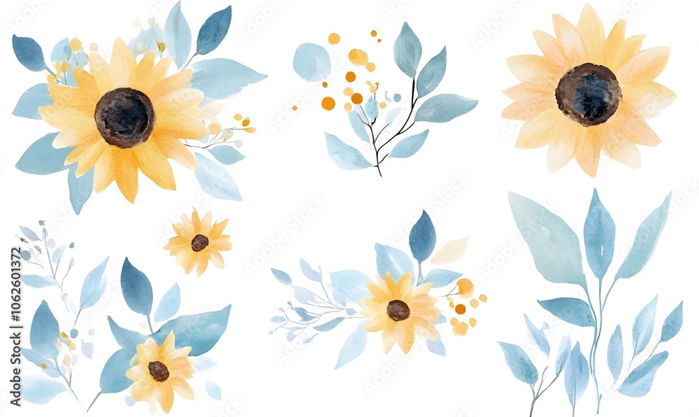 Sunflowers clipart set, Generative AI Sunflowers clipart set, Generative AI