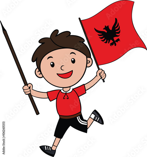 vector  child run in hand albania flag independence day