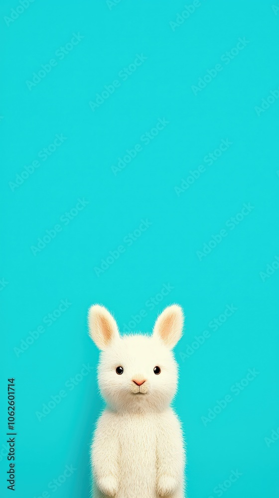 Obraz premium Cute White Rabbit on Turquoise Background Easter Animal Pet Adorable Soft Fluffy F
