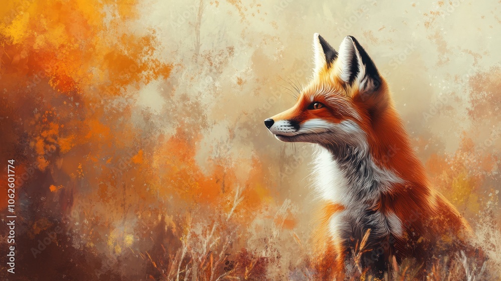 Obraz premium Red Fox wild animal on blurred nature background. AI generated image