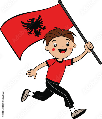 vector  child run in hand albania flag independence day