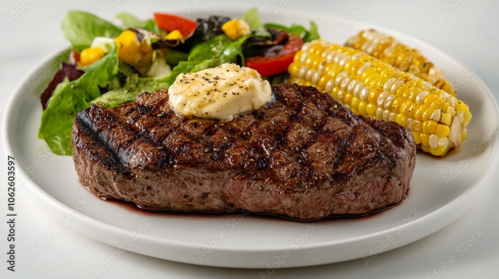 Juicy Sirloin Steak on Elegant White Plate Juicy Sirloin Steak on Elegant White Plate