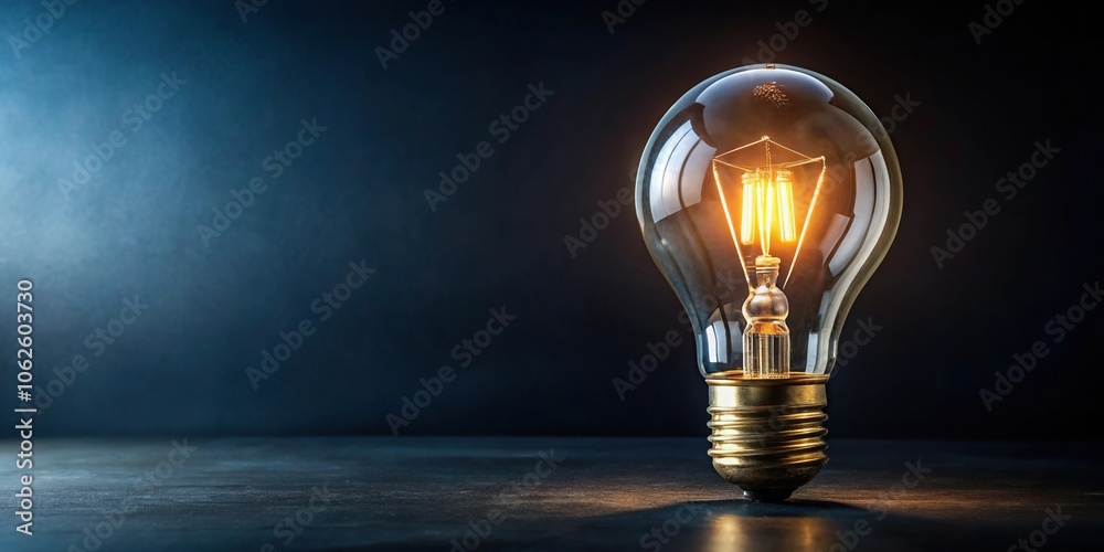 Wide-angle illuminated light bulb on dark background Wide-angle illuminated light bulb on dark background