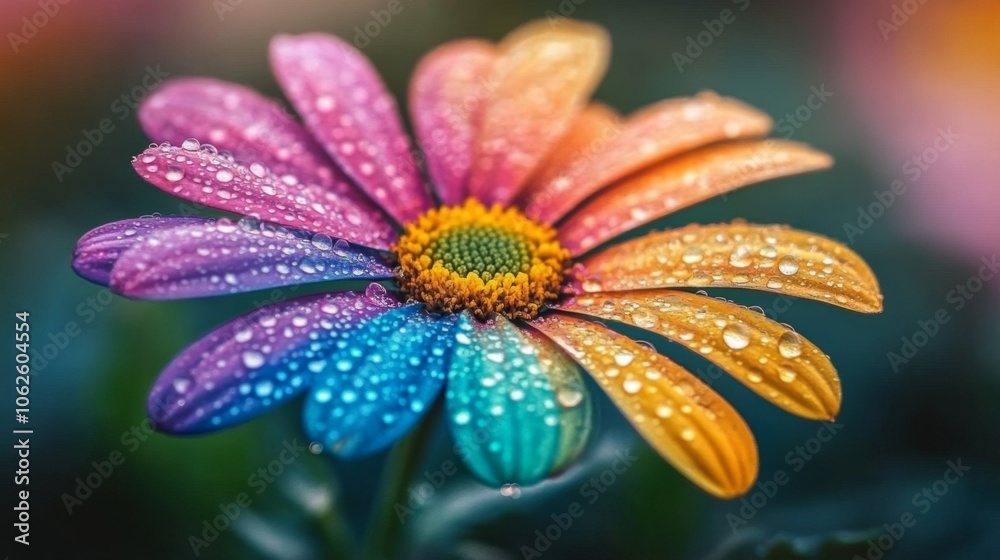 Colorful Flower with Dew Drops in Macro Shot Colorful Flower with Dew Drops in Macro Shot