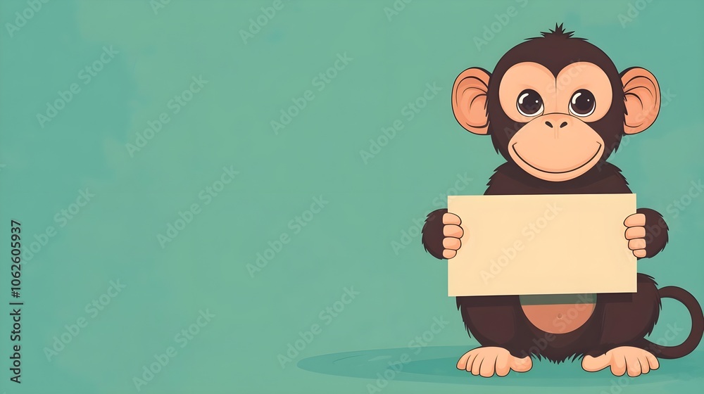Cute Monkey Holding Blank Sign Cute Monkey Holding Blank Sign