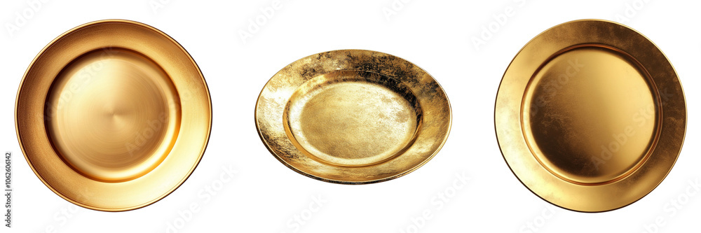 Set of Luxurious golden coating empty plate isolated on a transparent background Set of Luxurious golden coating empty plate isolated on a transparent background
