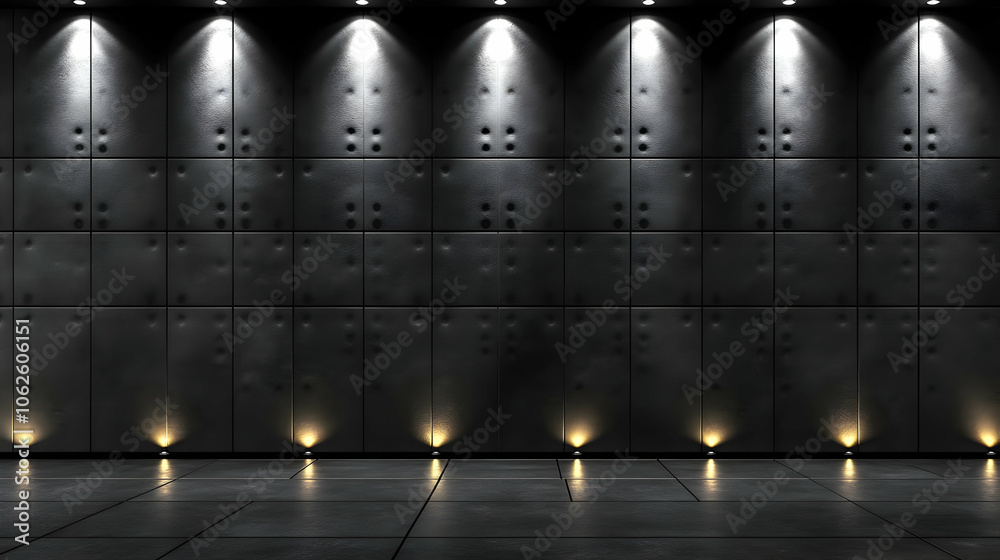 Obraz premium Dark Room with Spotlights and a Tiled Floor - Abstract Background