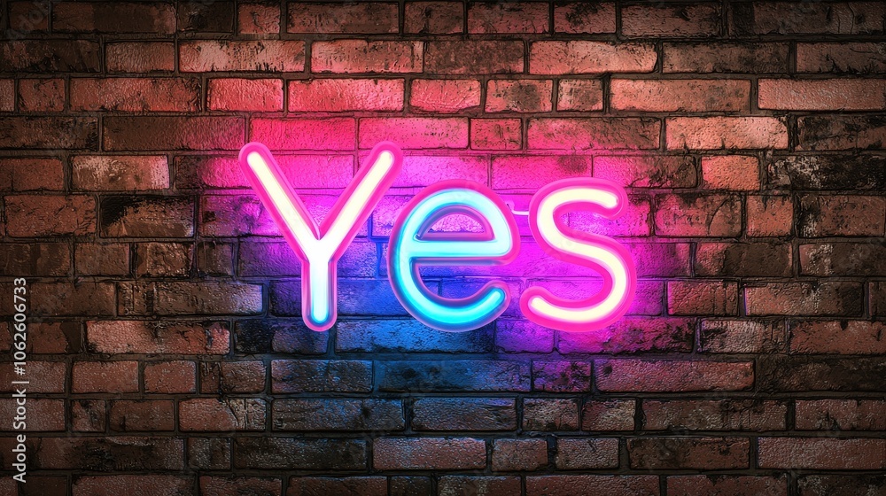 Obraz premium Neon Yes Sign on Brick Wall Positive Affirmation Graphic Design Urban Decor