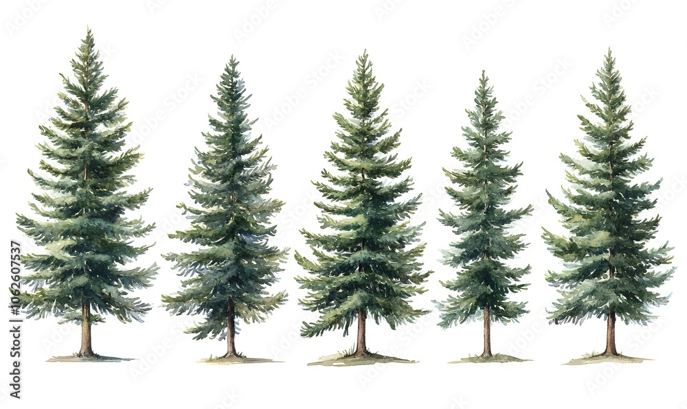 Watercolor set of pine trees, Generative AI Watercolor set of pine trees, Generative AI