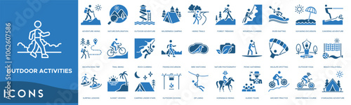 Outdoor Activities icon. Adventure Hiking, Nature Exploration, Outdoor Adventure, Wilderness Camping and Hiking Trails