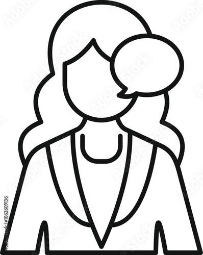 Businesswoman effectively communicating ideas and information, using a speech bubble to represent her message