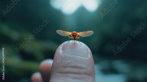 Macro Photography of a Mosquito on a Fingertip