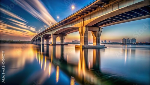 Wide-angle long exposure shot of Garhoud Bridge from below