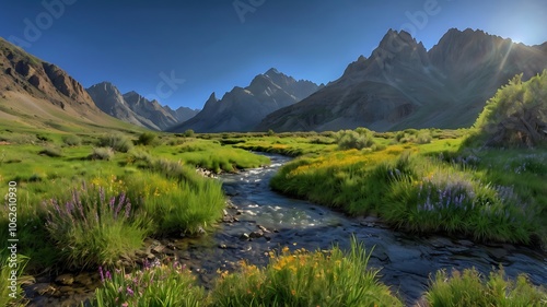 Lush Valley with Majestic Mountains
