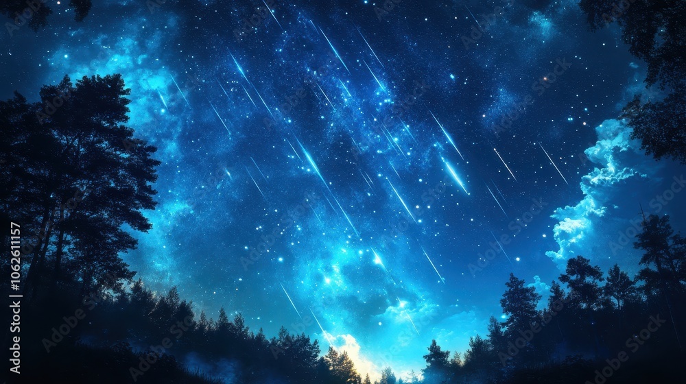 Naklejka premium Shooting stars in the night sky