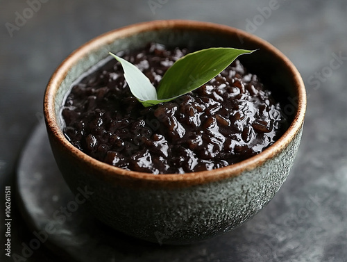Pulut Hitam A Close-Up Showcasing Black Glutinous Rice Pudding