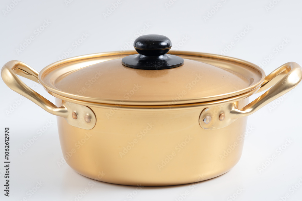 empty golden pot in Korean style isoalated on white background empty golden pot in Korean style isoalated on white background