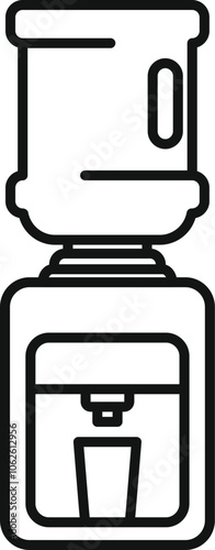 Water cooler dispensing water into cup line icon, hydration concept