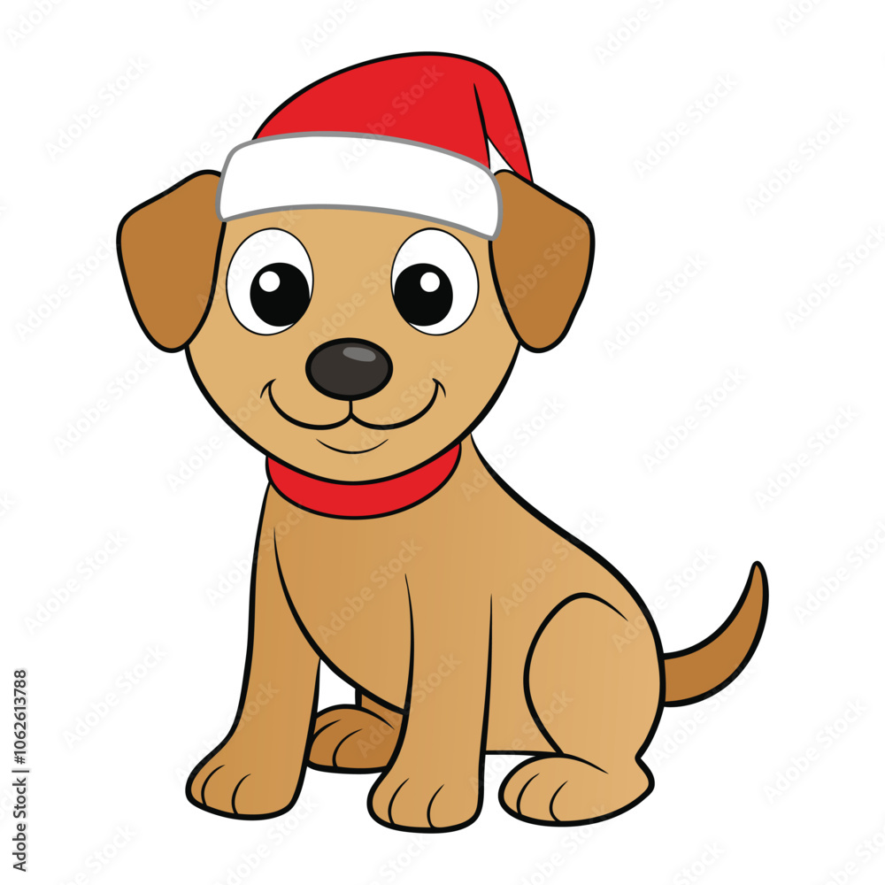 Fototapeta premium christmas santa hat cartoon dog white background