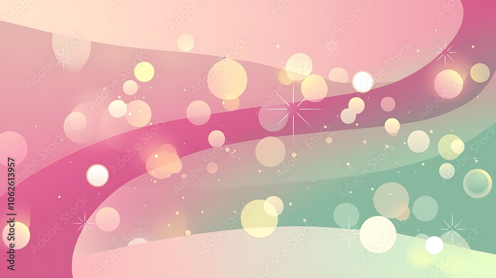 Abstract Background with Pink and Green Gradient, Circles, and Glowing Stars Abstract Background with Pink and Green Gradient, Circles, and Glowing Stars