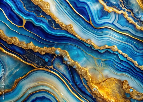 Ocean blue agate marble features striking golden veins, creating a captivating close-up texture perfect for breathtaking backdrops and innovative interior design and art applications.