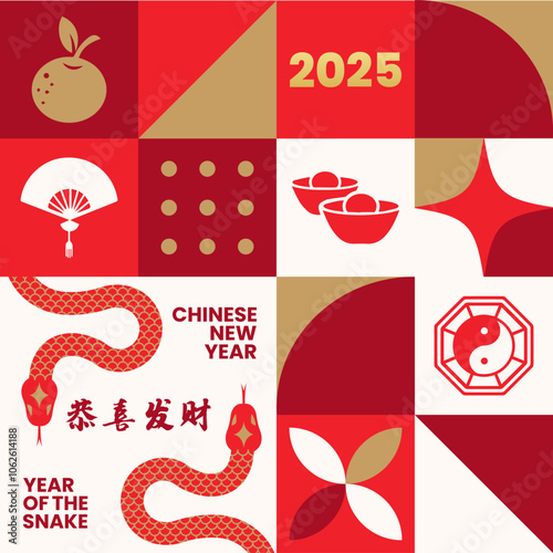 Graphic collection of gold scandinavian snake chinese new year imlek with seamless pattern