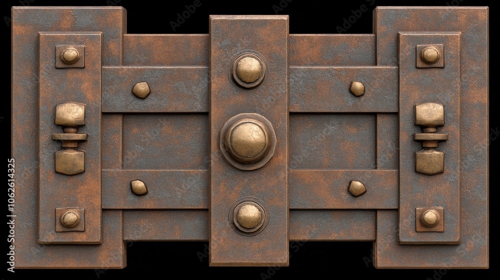 Obraz premium Rustic Metal Gate with Brass Accents Industrial Design Vintage Metalwork