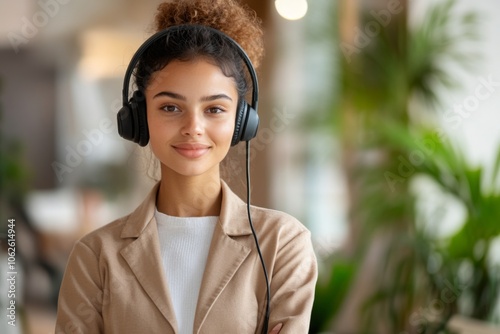 Friendly Support Agent with Headset in Modern Office photo