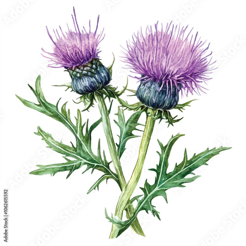 Thistle flower watercolor clipart illustration