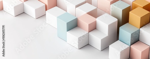 Colorful geometric blocks arranged in a creative pattern, perfect for modern design, architecture, or artistic projects.