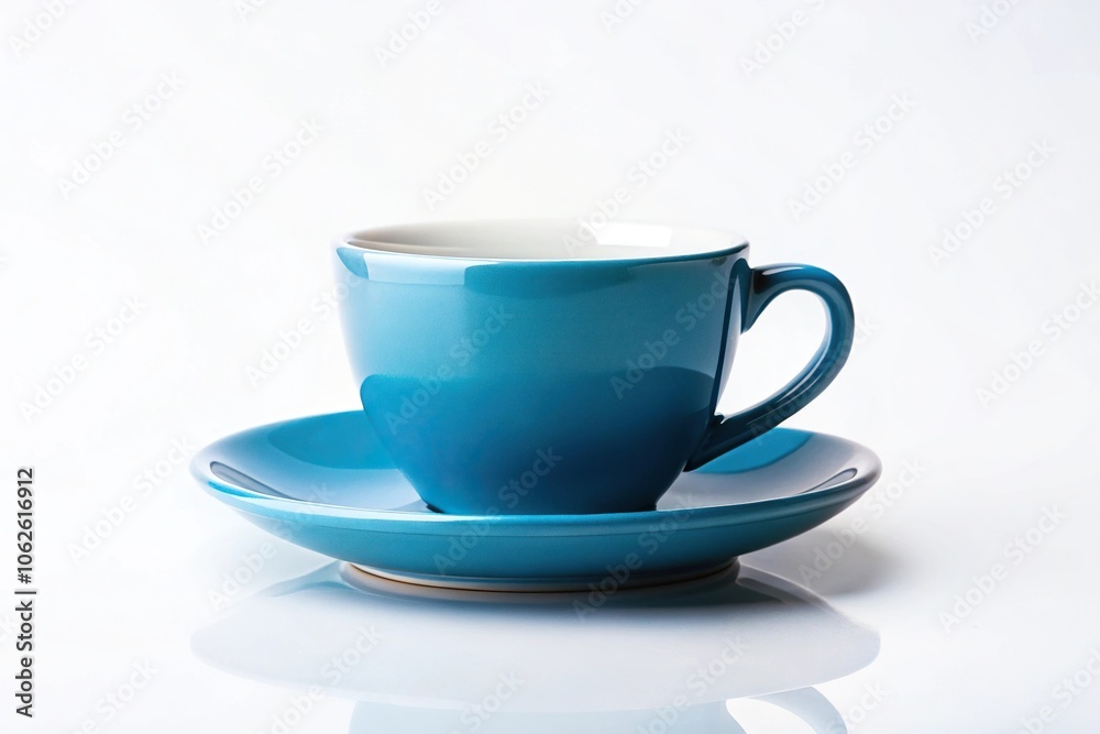 Wide-angle modern minimalist tea cup isolated on white background with blue glazed surface Wide-angle modern minimalist tea cup isolated on white background with blue glazed surface