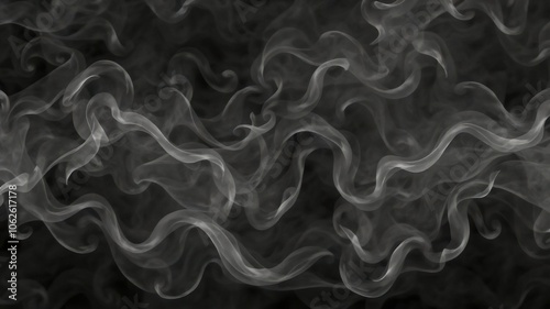 Abstract swirling smoke creating mesmerizing patterns in shades of black and grey, mystical, hypnotic