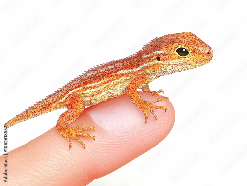 Obraz premium Macro Lizard on Child's Finger Close Up | Delicate Interaction of Skin and Scales in Soft Light | Nature Photography Concept | Peaceful Scene of Tiny Lizard and Child's Touch