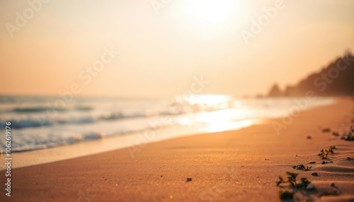 sunset on the beach  The atmosphere at sunset is beautiful and warm, like saying goodbye and starting anew. photo