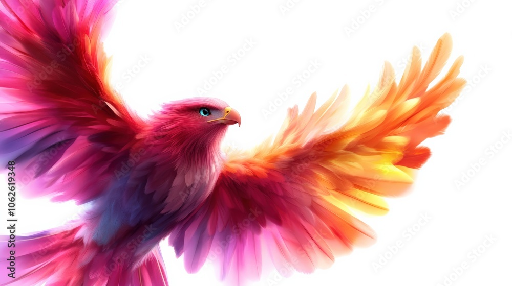 Obraz premium Colorful bird spreading its vibrant wings on a white isolated background.