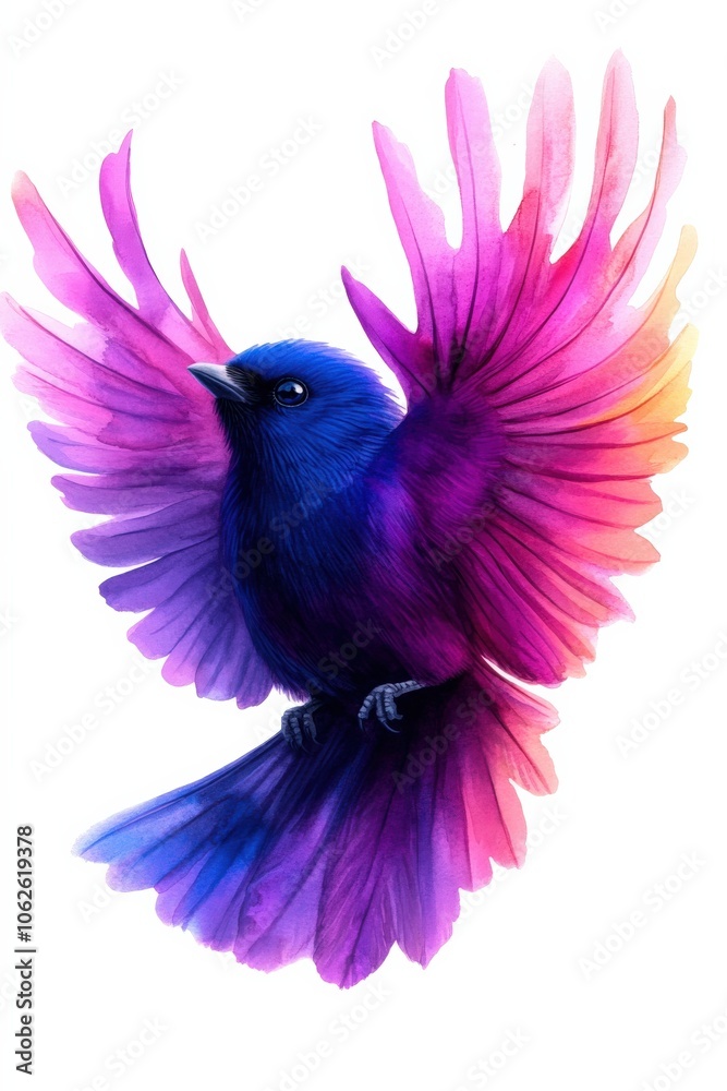 Obraz premium Colorful bird with vibrant wings, white isolated background