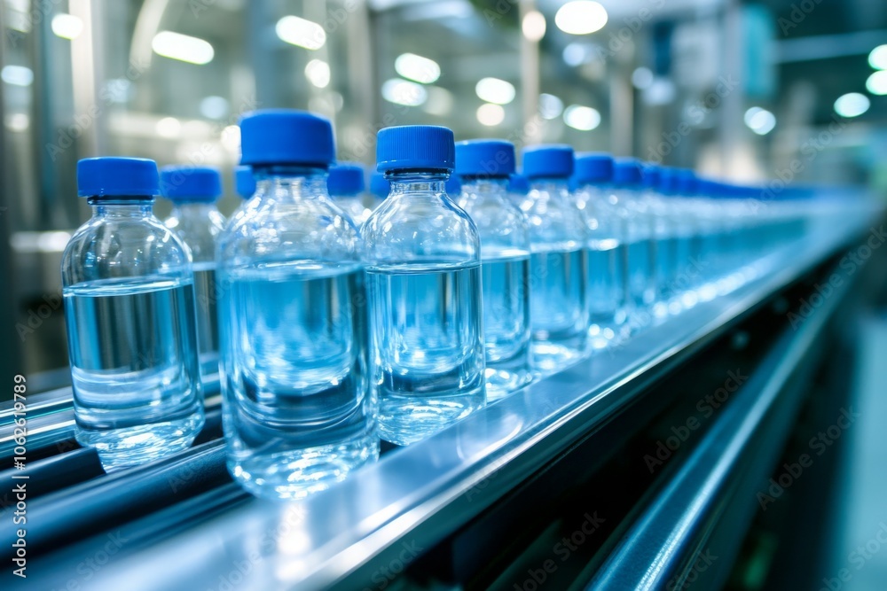 Vials of Liquid Arranged on a Conveyor Belt Vials of Liquid Arranged on a Conveyor Belt