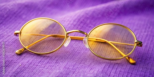Vintage yellow glasses on lilac fabric from the eighteenth century