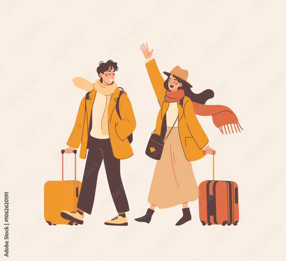 Couple with Luggage Illustration Couple with Luggage Illustration