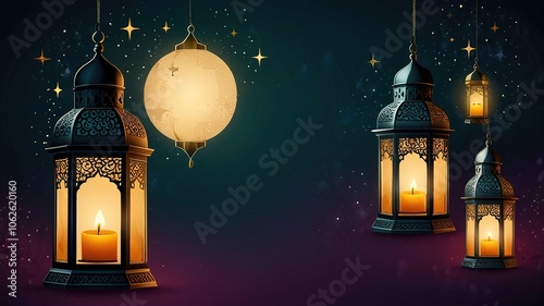 Background design with ramadan theme, with illustrations lanterns