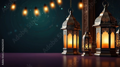 Background design with ramadan theme, with illustrations lanterns